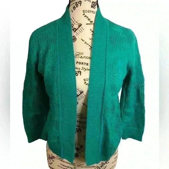 Kasper ladies green open knit sweater size XS 3/4 sleeves. - Picture 1 of 4